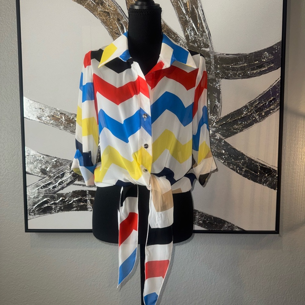 Women’s Chevron Tie-Front Button-Up Top - Multi